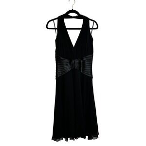 Vintage Tadashi Silk Chiffon Satin Halter Neck Cocktail Dress Size 12 Black Gala